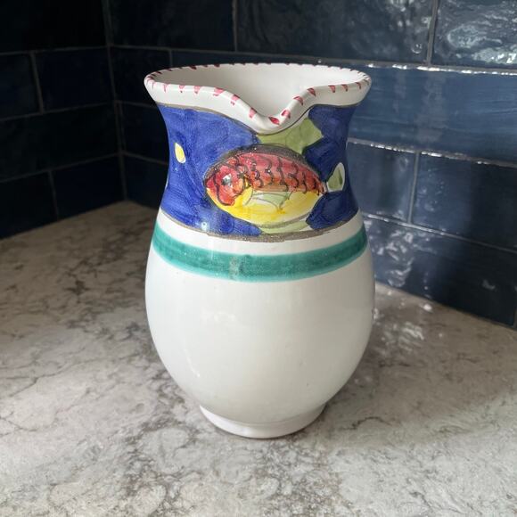 Vietri Pottery Hand-Painted Pitcher – Colorful Mediterranean Fish – Italy - Picture 1 of 8